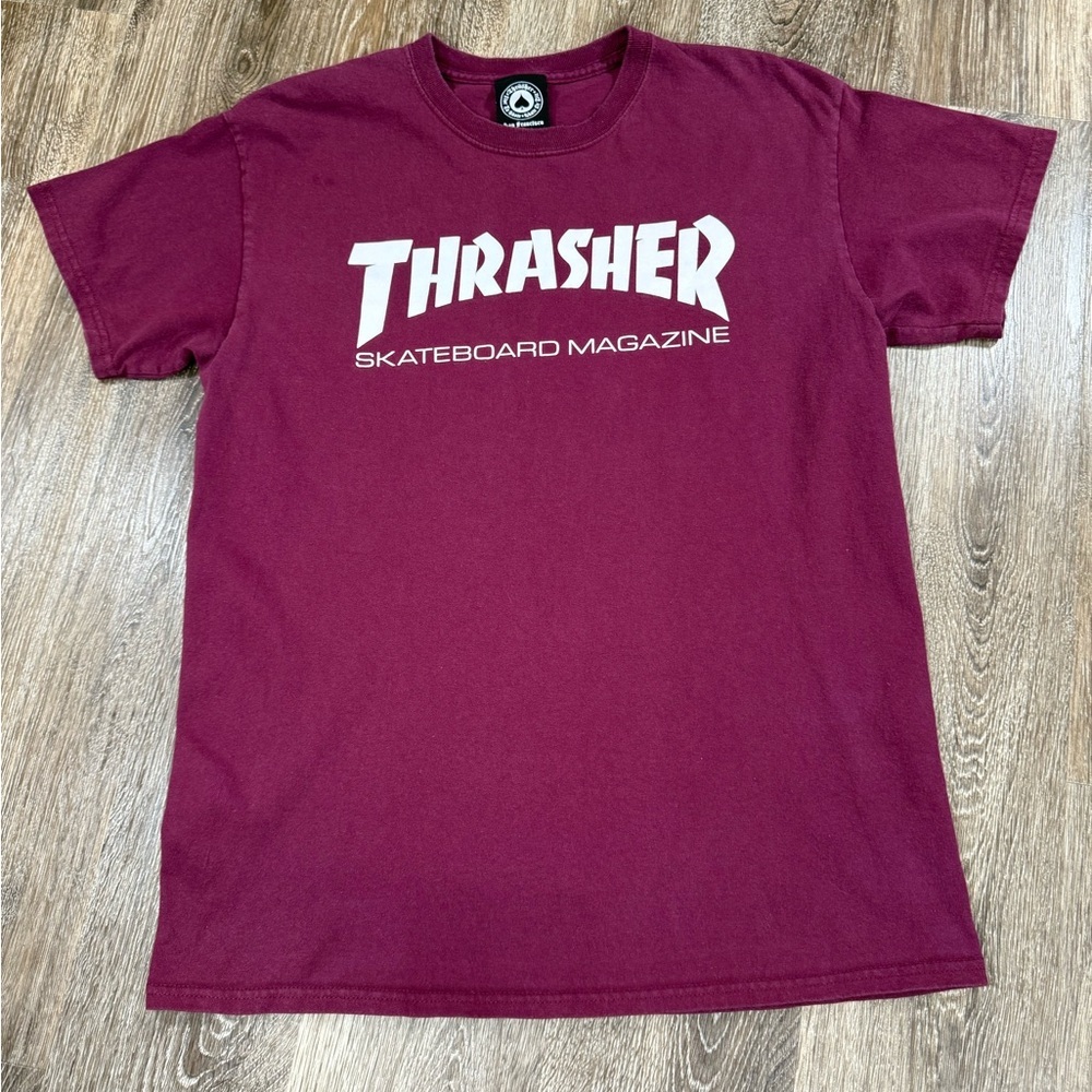 Thrasher TShirt Men's M Skateboard Burgundy Cotton‎ HipHop Skater Y2K Punk Surf